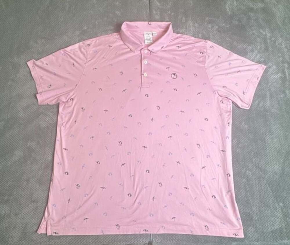 Puma X Arnold Palmer Dancing Umbrellas Cloudspun Polo Mens XL Pale Pink.  1209